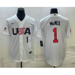 Men USA Baseball #1 Jeff McNeil Number 2023 White World Classic Stitched Jerseys