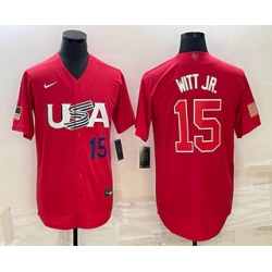 Men USA Baseball #15 Bobby Witt Jr Number 2023 Red World Baseball Classic Stitched Jersey 2