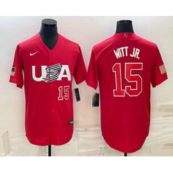 Men USA Baseball #15 Bobby Witt Jr Number 2023 Red World Baseball Classic Stitched Jersey1