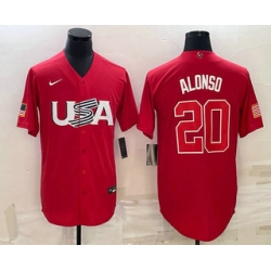 Men USA Baseball #20 Pete Alonso 2023 Red World Classic Stitched Jersey 2
