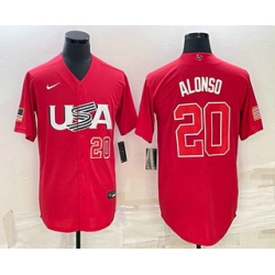 Men USA Baseball #20 Pete Alonso Number 2023 Red World Classic Stitched Jersey 1