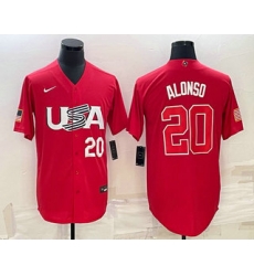 Men USA Baseball #20 Pete Alonso Number 2023 Red World Classic Stitched Jersey 2
