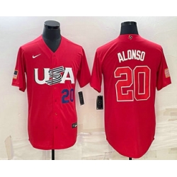 Men USA Baseball #20 Pete Alonso Number 2023 Red World Classic Stitched Jersey 3