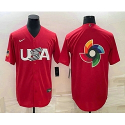 Men USA Baseball 2023 Red World Big Logo With Patch Classic Stitched Jersey I