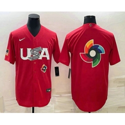 Men USA Baseball 2023 Red World Big Logo With Patch Classic Stitched Jerseys