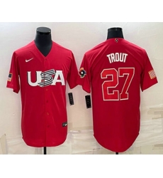 Men USA Baseball #27 Mike Trout 2023 Red World Classic Stitched Jersey 3
