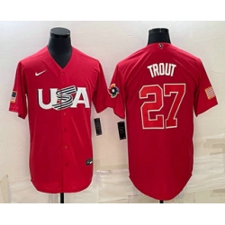 Men USA Baseball #27 Mike Trout 2023 Red World Classic Stitched Jersey 3