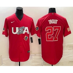 Men USA Baseball #27 Mike Trout 2023 Red World Classic Stitched Jerseys