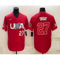 Men USA Baseball #27 Mike Trout Number 2023 Red World Classic Stitched Jersey 2