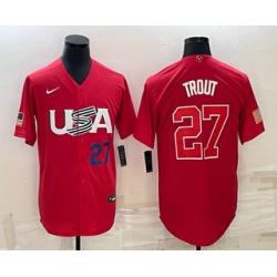Men USA Baseball #27 Mike Trout Number 2023 Red World Classic Stitched Jerseys
