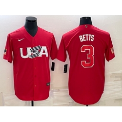 Men USA Baseball 3 Mookie Betts 2023 Red World Baseball Classic Stitched Jersey