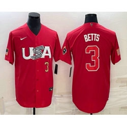 Men USA Baseball #3 Mookie Betts Number 2023 Red World Classic Stitched Jersey