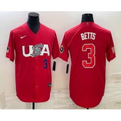 Men USA Baseball #3 Mookie Betts Number 2023 Red World Classic Stitched Jersey1