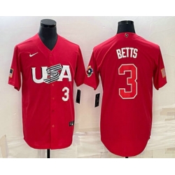 Men USA Baseball #3 Mookie Betts Number 2023 Red World Classic Stitched Jerseys