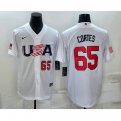 Men USA Baseball 65 Nestor Cortes Number 2023 White World Classic Stitched Jersey