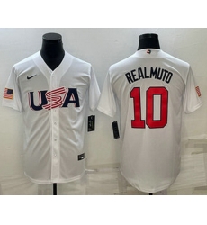 Men's USA Baseball #10 JT Realmuto 2023 White World Baseball Classic Stitched Jersey