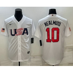 Men's USA Baseball #10 JT Realmuto 2023 White World Baseball Classic Stitched Jersey