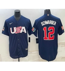 Men's USA Baseball #12 Kyle Schwarber 2023 Navy World Baseball Classic Stitched Jerseys