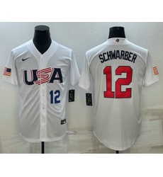 Men's USA Baseball #12 Kyle Schwarber Number 2023 White World Baseball Classic Stitched Jersey