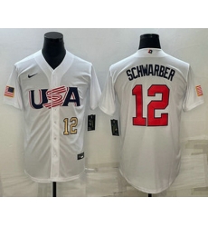 Mens USA Baseball #12 Kyle Schwarber Number 2023 White World Baseball Classic Stitched Jersey