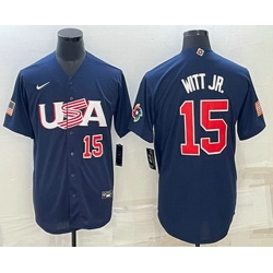 Men's USA Baseball #15 Bobby Witt Jr Number 2023 Navy World Baseball Classic Stitched Jerseys