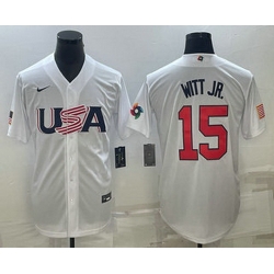Men's USA Baseball #15 Bobby Witt Jr Number 2023 White World Baseball Classic Replica Stitched Jersey2