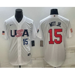 Men's USA Baseball #15 Bobby Witt Jr Number 2023 White World Baseball Classic Replica Stitched Jerseys