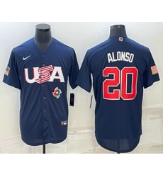 Men's USA Baseball #20 Pete Alonso 2023 Navy World Baseball Classic Stitched Jerseys