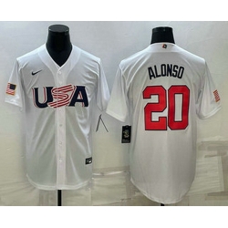 Men's USA Baseball #20 Pete Alonso 2023 White World Baseball Classic Stitched Jerseys