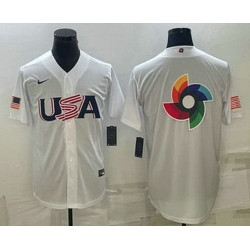 Men's USA Baseball 2023 White World Baseball Big Logo With Patch Classic Replica Stitched Jersey