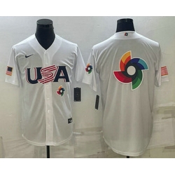 Men's USA Baseball 2023 White World Baseball Big Logo With Patch Classic Replica Stitched Jerseys