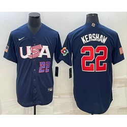 Mens USA Baseball #22 Clayton Kershaw Number 2023 Navy World Baseball Classic Stitched Jersey