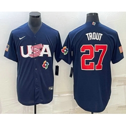 Men's USA Baseball #27 Mike Trout 2023 Navy World Baseball Classic Stitched Jersey