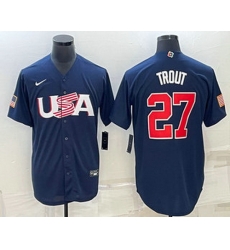 Men's USA Baseball #27 Mike Trout 2023 Navy World Baseball Classic Stitched Jerseys