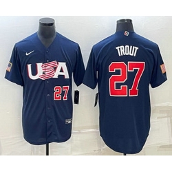 Men's USA Baseball #27 Mike Trout Number 2023 Navy World Baseball Classic Stitched Jerseys