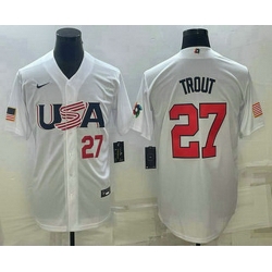 Men's USA Baseball #27 Mike Trout Number 2023 White World Baseball Classic Replica Stitched Jersey