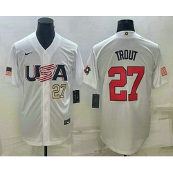 Men's USA Baseball #27 Mike Trout Number 2023 White World Baseball Classic Replica Stitched Jerseys