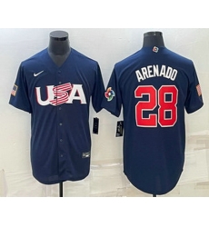 Men's USA Baseball #28 Nolan Arenado 2023 Navy World Baseball Classic Stitched Jersey