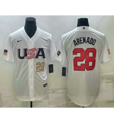 Mens USA Baseball #28 Nolan Arenado Number 2023 White World Baseball Classic Replica Stitched Jersey