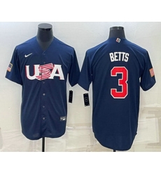 Men's USA Baseball #3 Mookie Betts 2023 Navy World Baseball Classic Stitched Jerseys