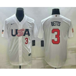 Mens USA Baseball #3 Mookie Betts Number 2023 White World Baseball Classic Replica Stitched Jersey 9