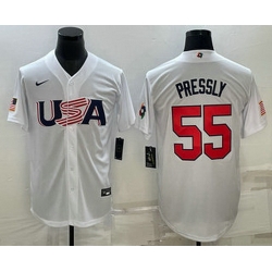 Men's USA Baseball #55 Ryan Pressly 2023 White World Baseball Classic Stitched Jerseys