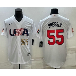 Mens USA Baseball #55 Ryan Pressly Number 2023 White World Baseball Classic Stitched Jersey