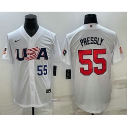 Men's USA Baseball #55 Ryan Pressly Number 2023 White World Baseball Classic Stitched Jersey