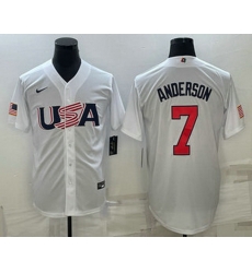 Men's USA Baseball #7 Tim Anderson 2023 White World Baseball Classic Stitched Jerseys