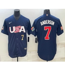 Mens USA Baseball #7 Tim Anderson Number 2023 Navy World Baseball Classic Stitched Jersey
