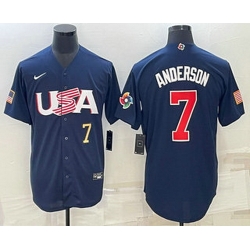 Mens USA Baseball #7 Tim Anderson Number 2023 Navy World Baseball Classic Stitched Jersey