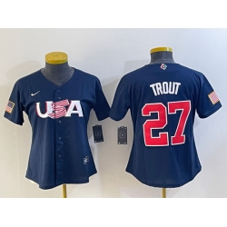 Women's USA Baseball #27 Mike Trout Number 2023 Navy World Classic Stitched Jersey1