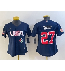 Women's USA Baseball #27 Mike Trout Number 2023 Navy World Classic Stitched Jersey2