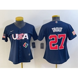 Women's USA Baseball #27 Mike Trout Number 2023 Navy World Classic Stitched Jersey2